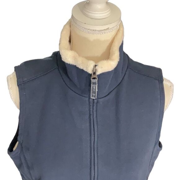 Womens L.L. Bean Blue Fleece Lined Mock Neck Full Zip Pockets Vest Size Medium - Picture 3 of 7